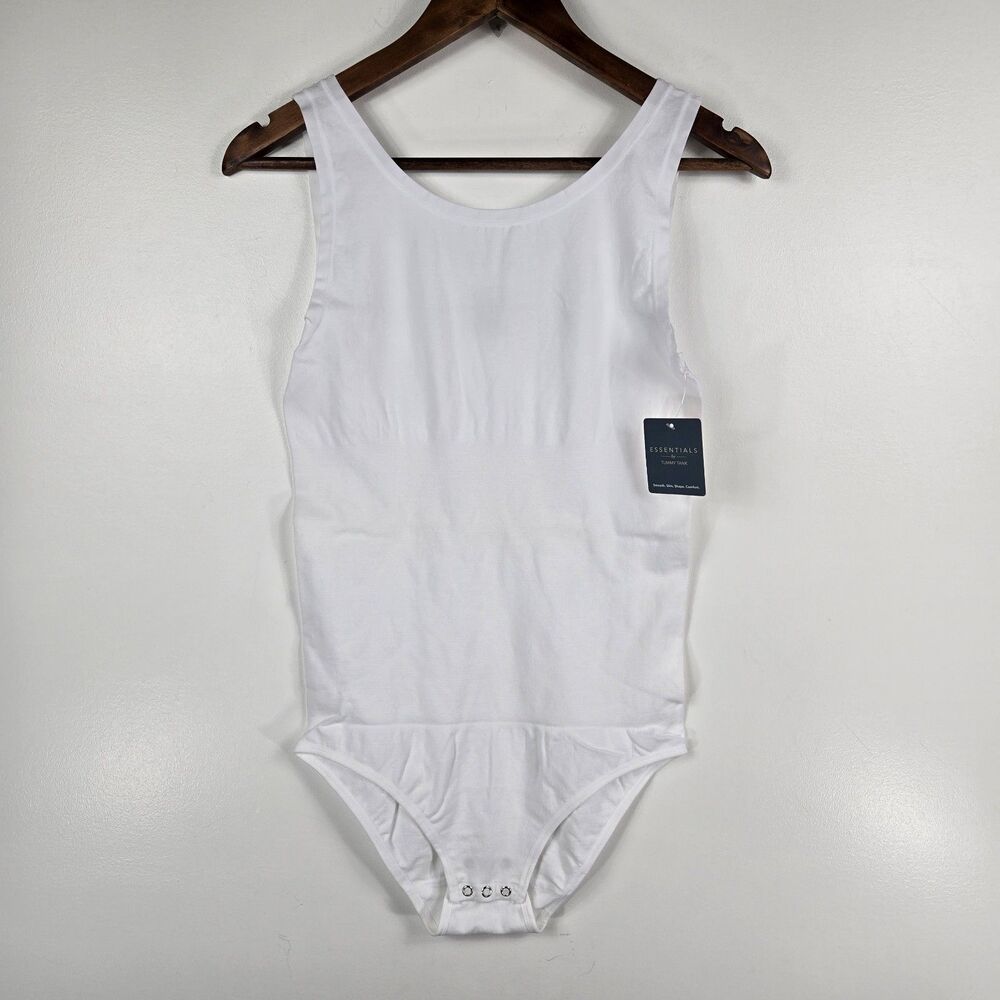 Essentials by Tummy Tank Women's Size 1X/2X Cotton‎ Full Back Bodysuit White NWT